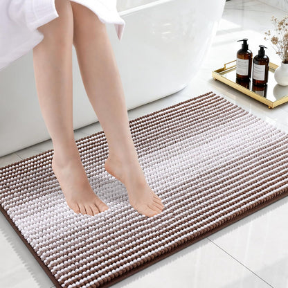 OLANLY Bath Rugs - Extra Soft Chenille Striped Bathroom Mats | 32x20, Rubber Backing, Machine Washable, Brown