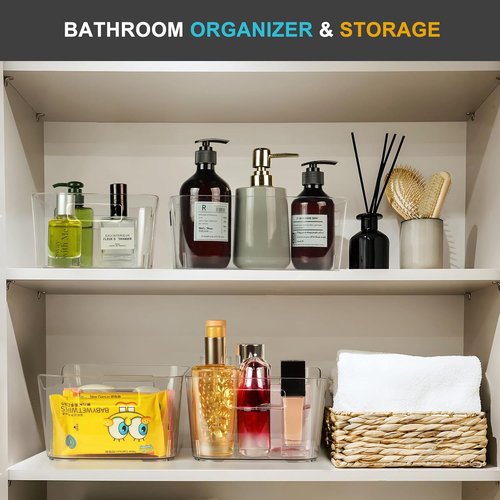 Heyuzb 12-Pack Clear Plastic Storage Bins - Versatile Organizers for Kitchen, Office & Pantry