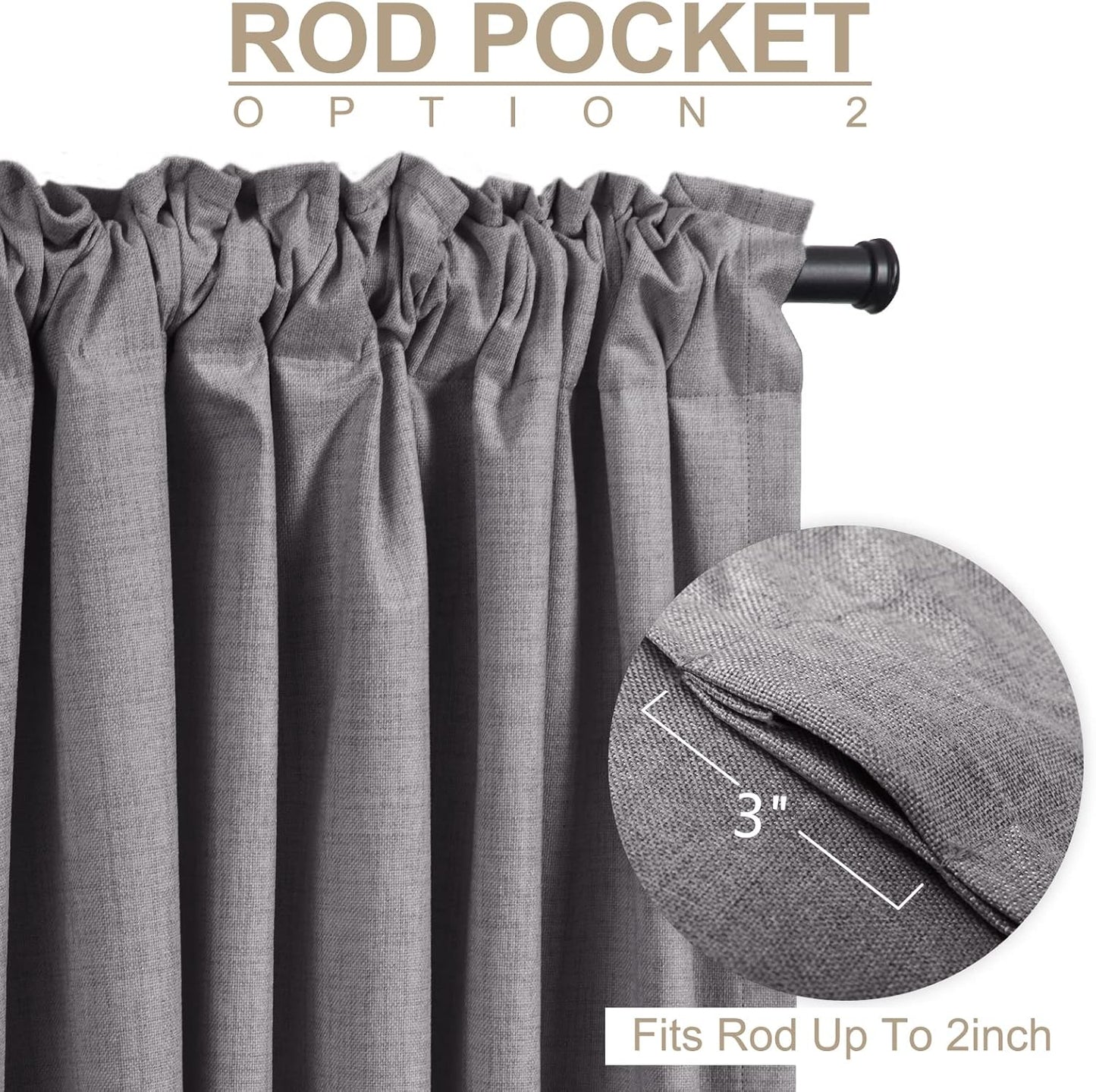 Regine Switzerland Blackout Curtains - 100% Blackout Shield, Thermal Insulated, 50" W x 90" L, Dark Gray - 2 Panels Set