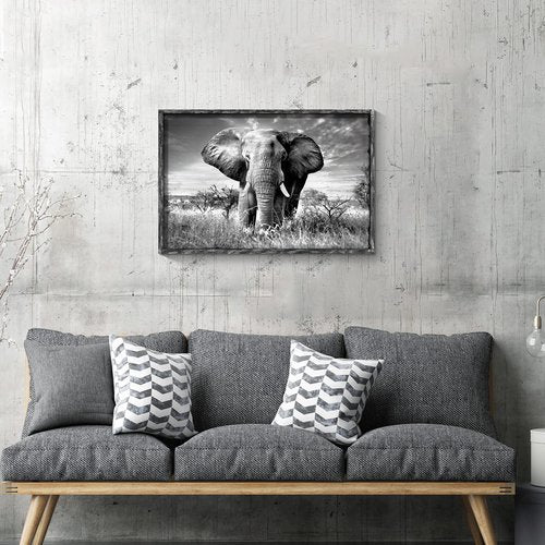 Elephant Picture Wooden Wall Art: African Wild Animals Artwork Framed Painting Print for Living Room (36''W x 24''H,Multi-Sized)