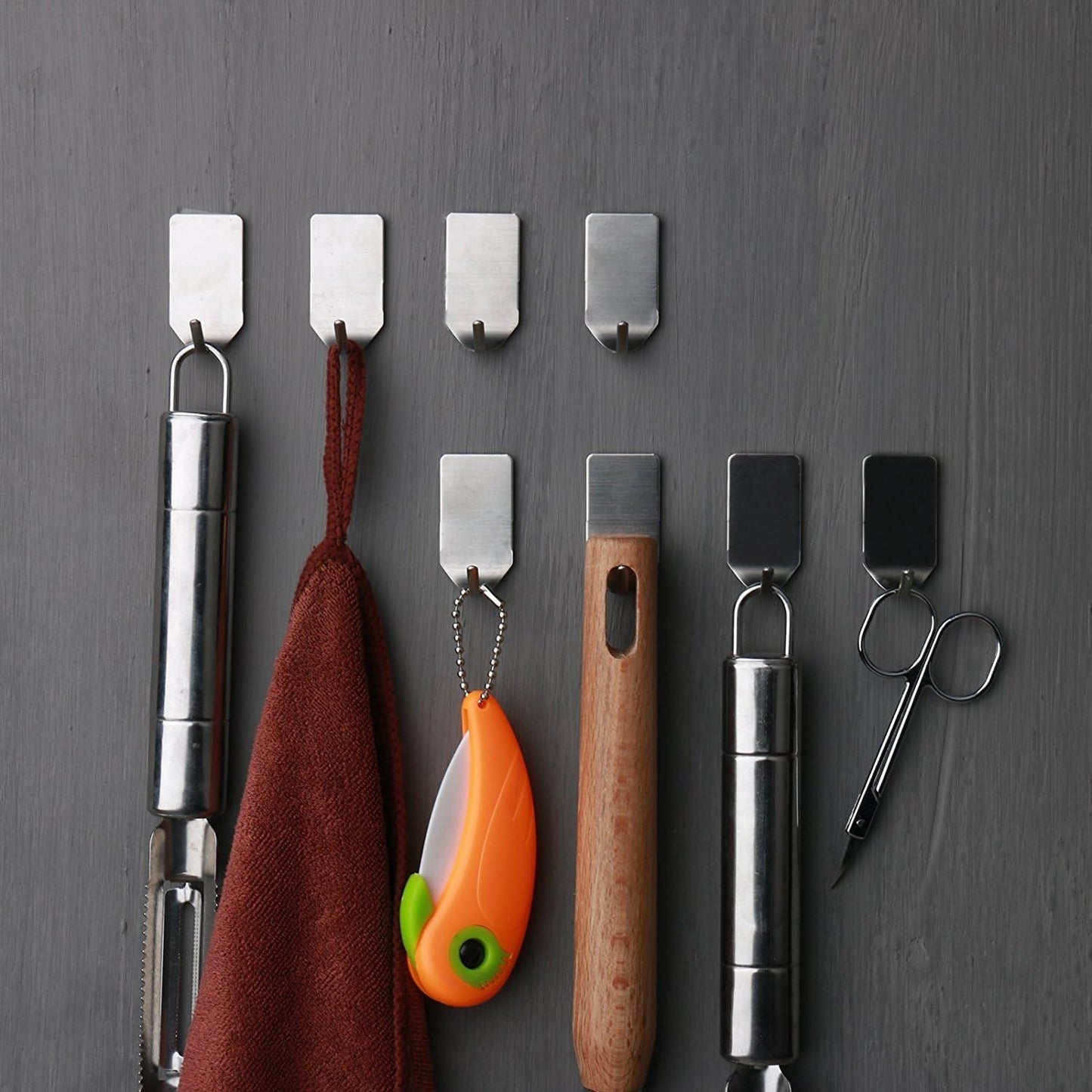 Adhesive Hooks | Strong Waterproof Stainless Steel Wall Hangers for Bathroom & Kitchen - 16 Pack