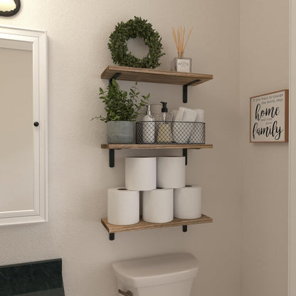 WOPITUES Floating Wood Shelves Set of 6 - Rustic Brown Wall Decor for Bedroom, Bathroom & Living Room