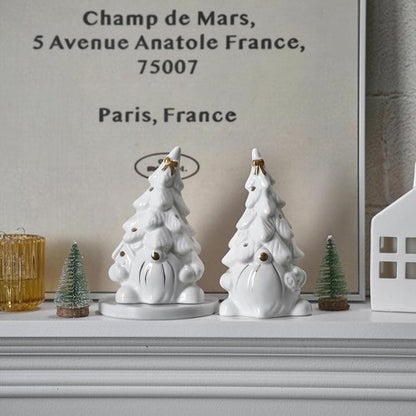 AOMOONOA Ceramic Christmas Tree Gnome - Lighted Tabletop Decoration for Indoor Holiday Decor - White