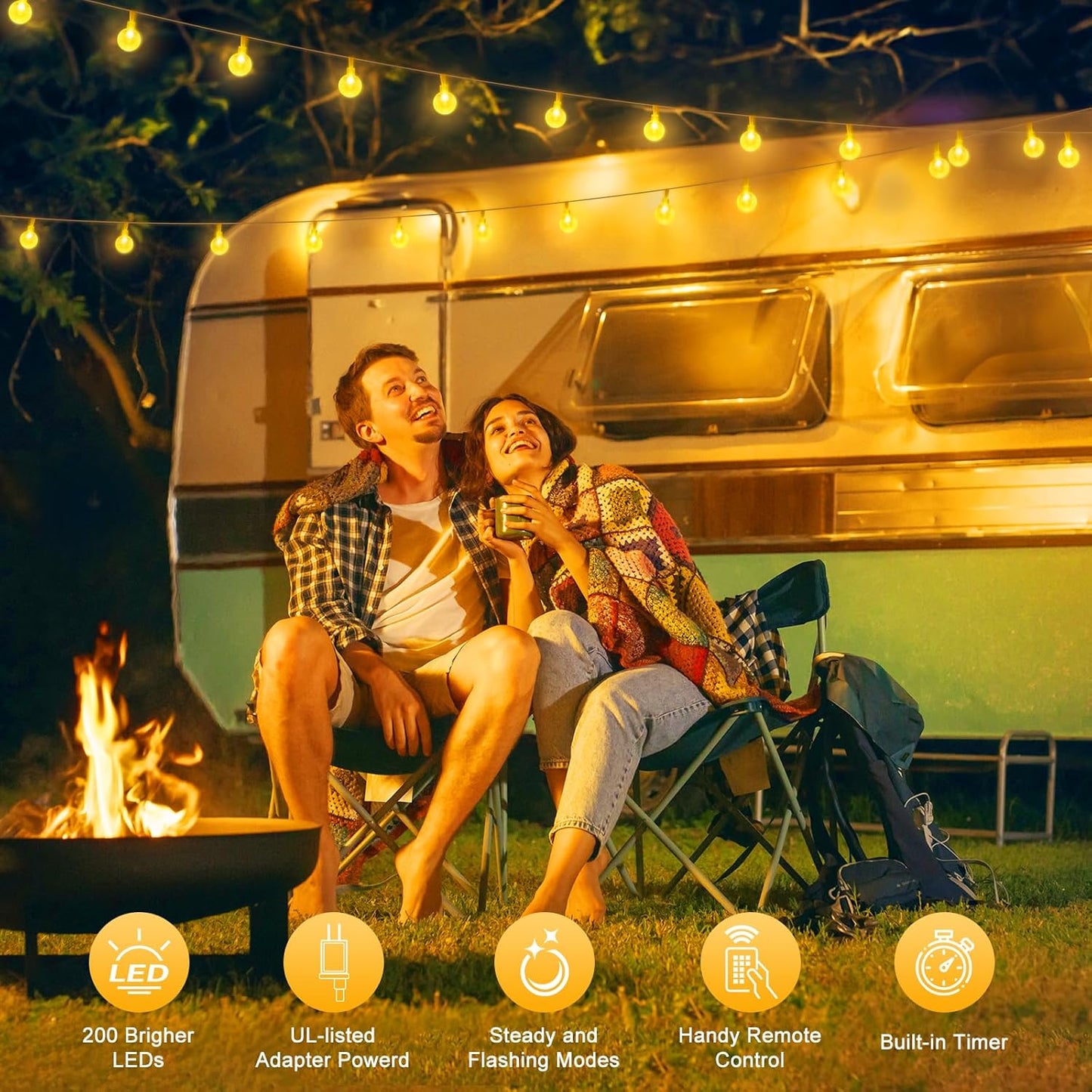 Minetom Crystal Globe String Lights - 66 ft 200 LED Waterproof Fairy Lights with Remote & Timer | Warm White Decor