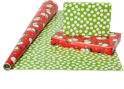 American Greetings Christmas Wrapping Paper Rolls - Reversible Santa & Snowmen Design | 120 sq. ft. (3 Rolls)