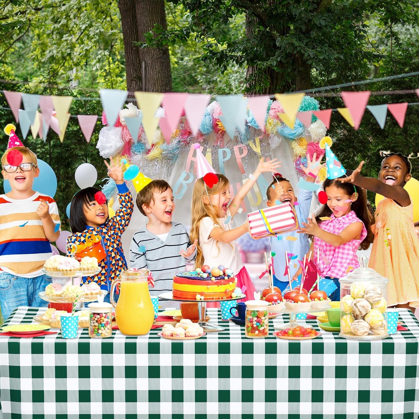 Regine Switzerland Disposable Green Gingham Tablecloths - Waterproof Checkered Design | 54" x 108" for Parties & Picnics