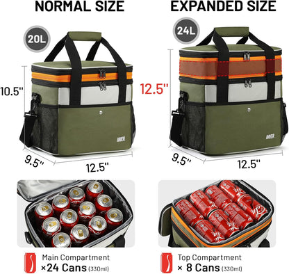 MIER Insulated Cooler Tote - Expandable 24L Lunch Bag for Work & Travel | Leakproof, Army Green