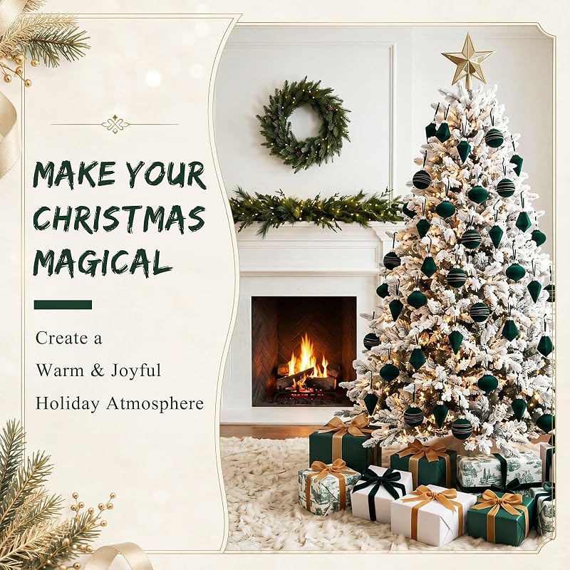 Green Velvet Christmas Ball Ornaments - 24pc Shatterproof Flocked Xmas Decorations (Variation: Green+24)