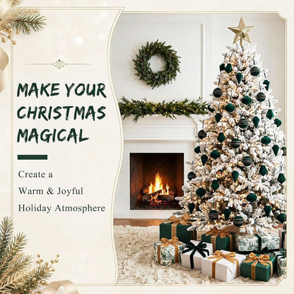 Green Velvet Christmas Ball Ornaments - 24pc Shatterproof Flocked Xmas Decorations (Variation: Green+24)
