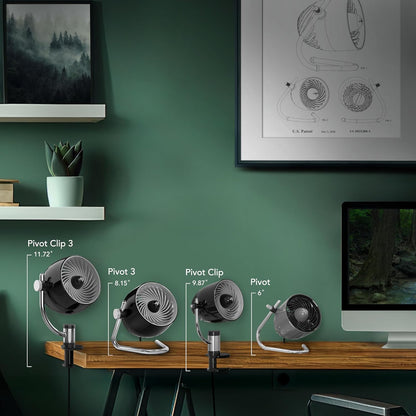 Vornado Pivot Clip Desk Fan - Portable 3-Speed Air Circulator with 360° Adjustable Axis | Whisper Quiet, Black