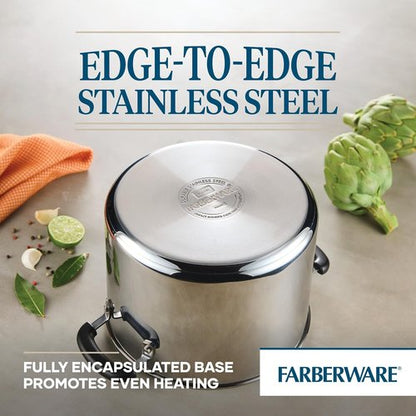 Farberware Brilliance 8 Quart Stainless Steel Stockpot - Induction Ready with Glass Lid, Dishwasher Safe