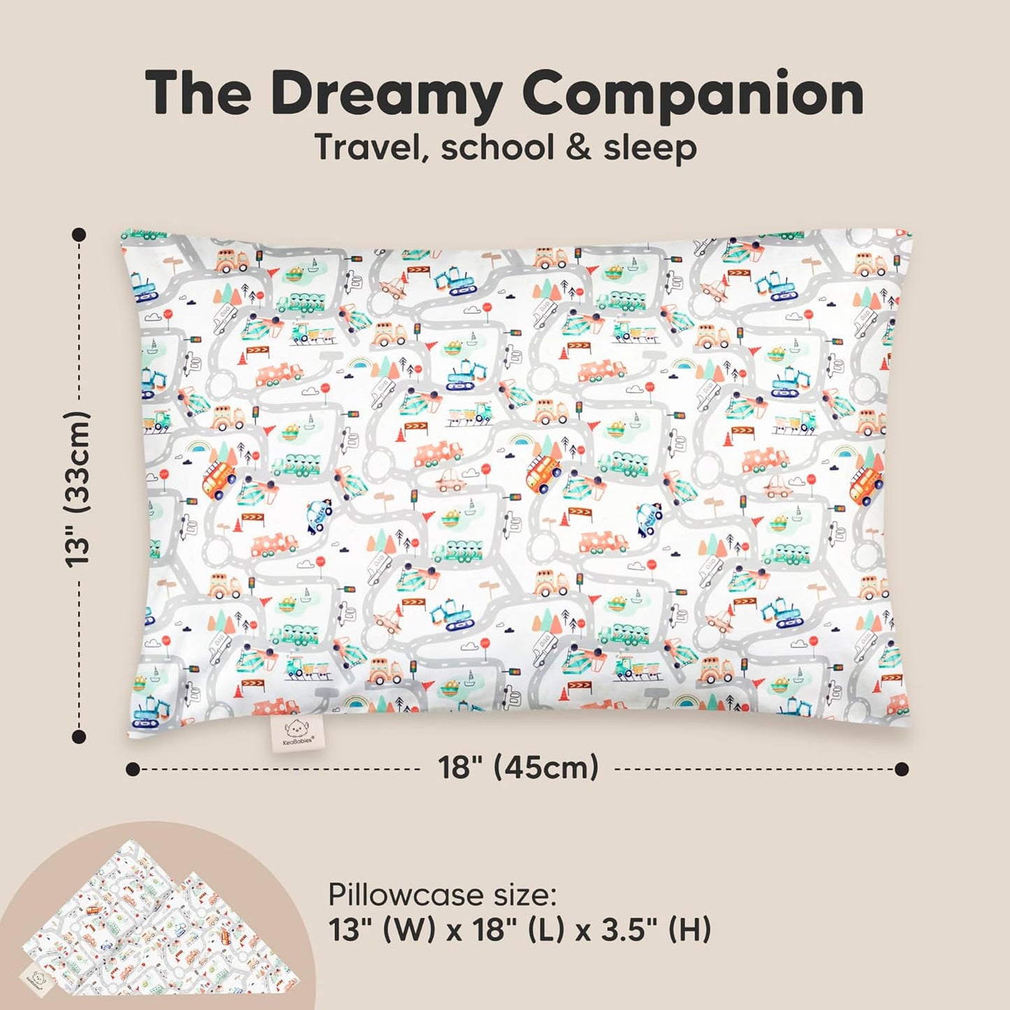 My Little Dreamy Toddler Pillow - Organic Cotton Travel Pillow with Soft, Breathable Pillowcase | 13x18 Inches for Kids 2-5 Years