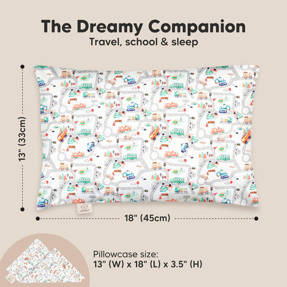 My Little Dreamy Toddler Pillow - Organic Cotton Travel Pillow with Soft, Breathable Pillowcase | 13x18 Inches for Kids 2-5 Years
