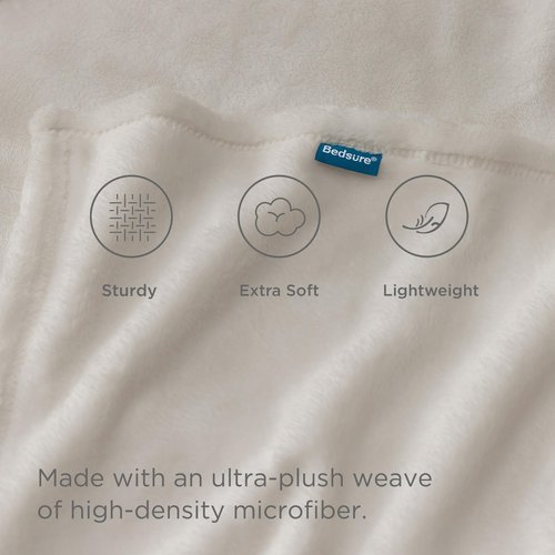 Bedsure GentleSoft Fleece Throw XL Blanket Linen - 300GSM Soft Lightweight Plush Cozy Blankets for Bed, Sofa, Couch, Travel, Camping, 50x70 inches