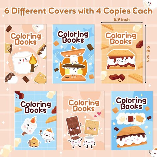 Marshmallow Mini Coloring Books - 24Pcs Camping-Themed Art Set for Kids' Birthday Party Favors
