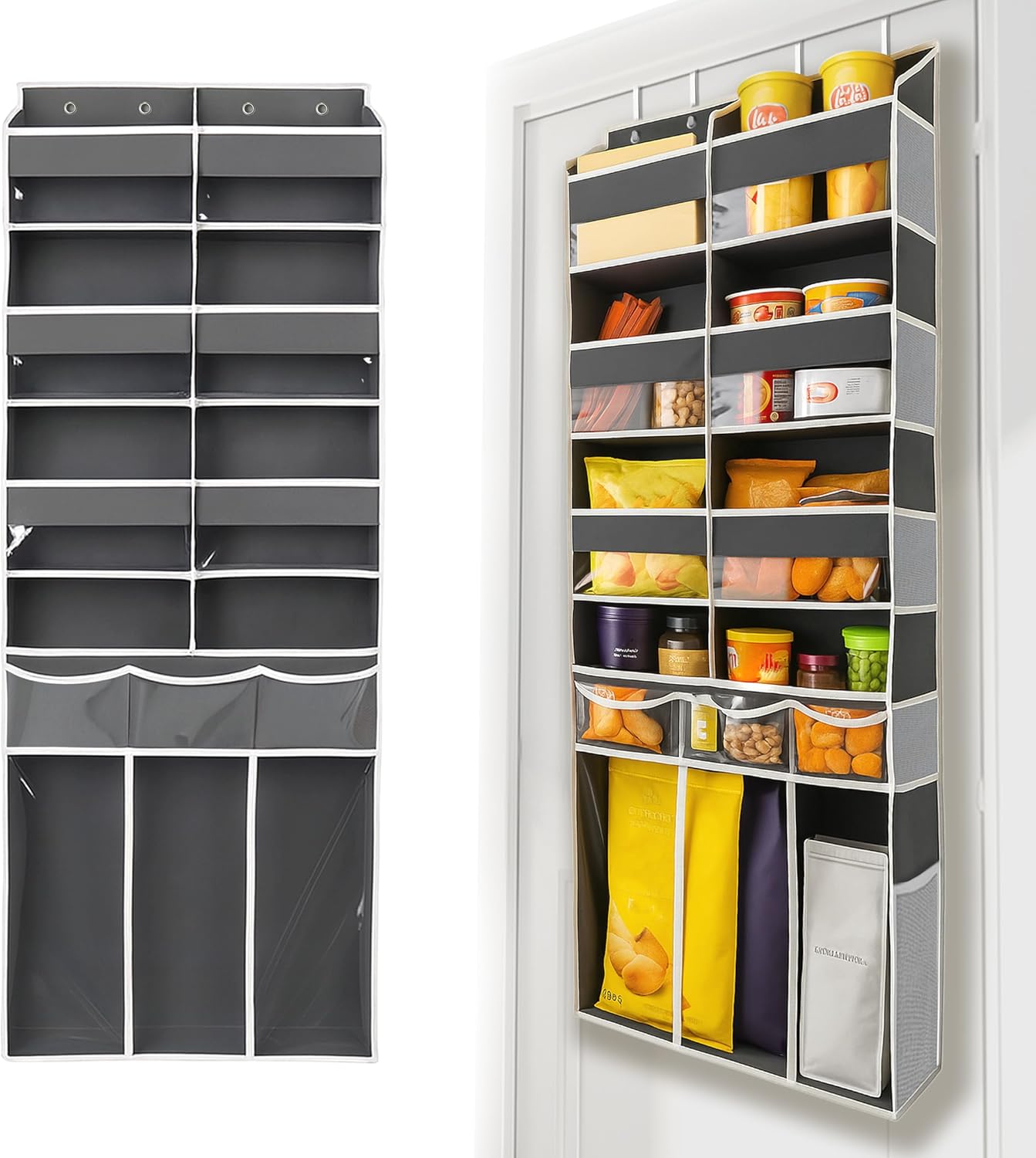 Over The Door Organizer by Extra Large | Heavy-Duty 8 Compartment Storage with Clear Pockets - 57 Inch Height