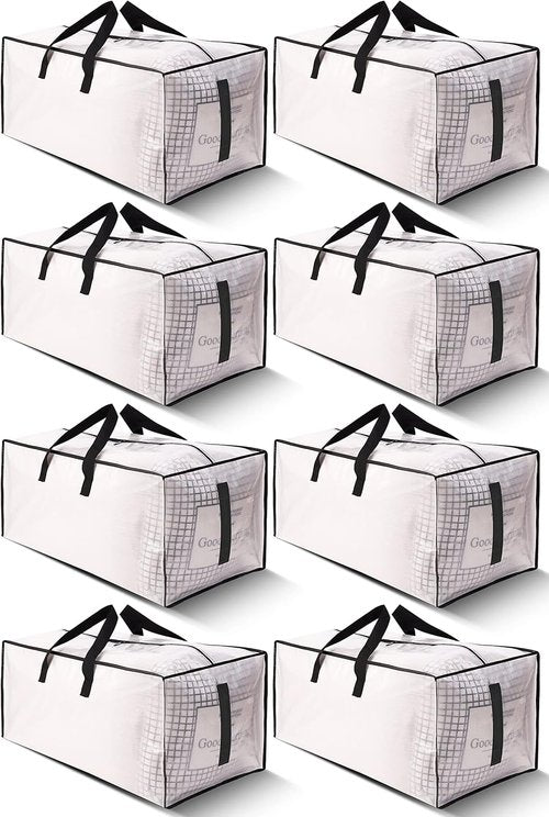 HOMESURE Large Water-Resistant Moving Bags - 8 Pack Heavy-Duty Storage Totes with Zippers & Handles | Semi-Transparent