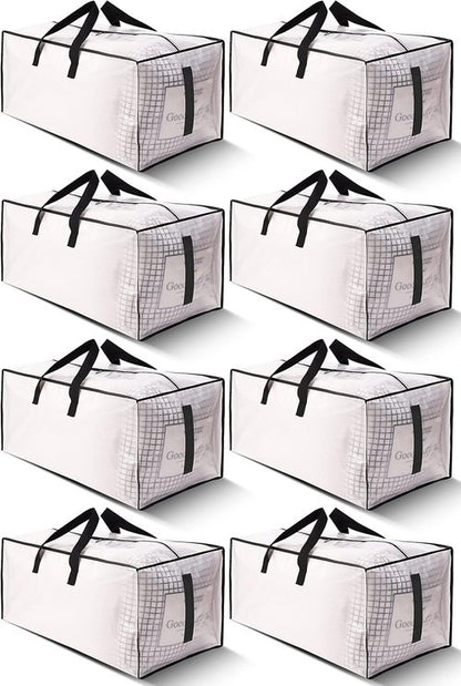 HOMESURE Large Water-Resistant Moving Bags - 8 Pack Heavy-Duty Storage Totes with Zippers & Handles | Semi-Transparent