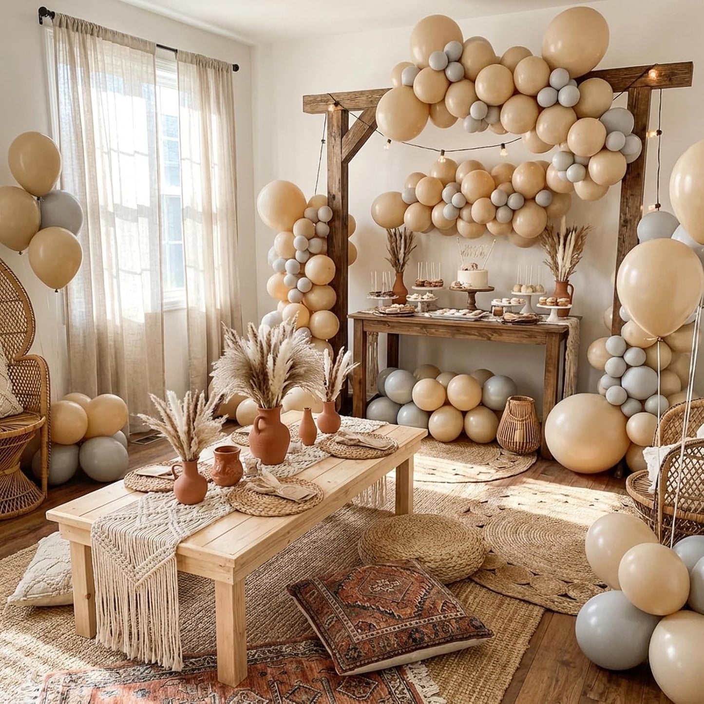 RUBFAC Vanilla Brown Beige Balloons - 129-Piece Neutral Boho Garland Kit for Weddings & Parties