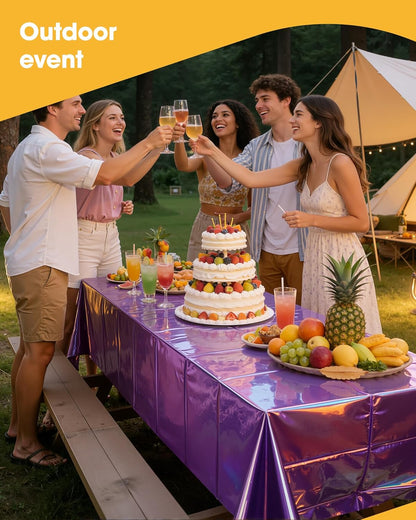 Niuara Iridescent Purple Table Cloth - 4 Pack Disposable 54" × 108" Rectangle Covers for Parties & Events