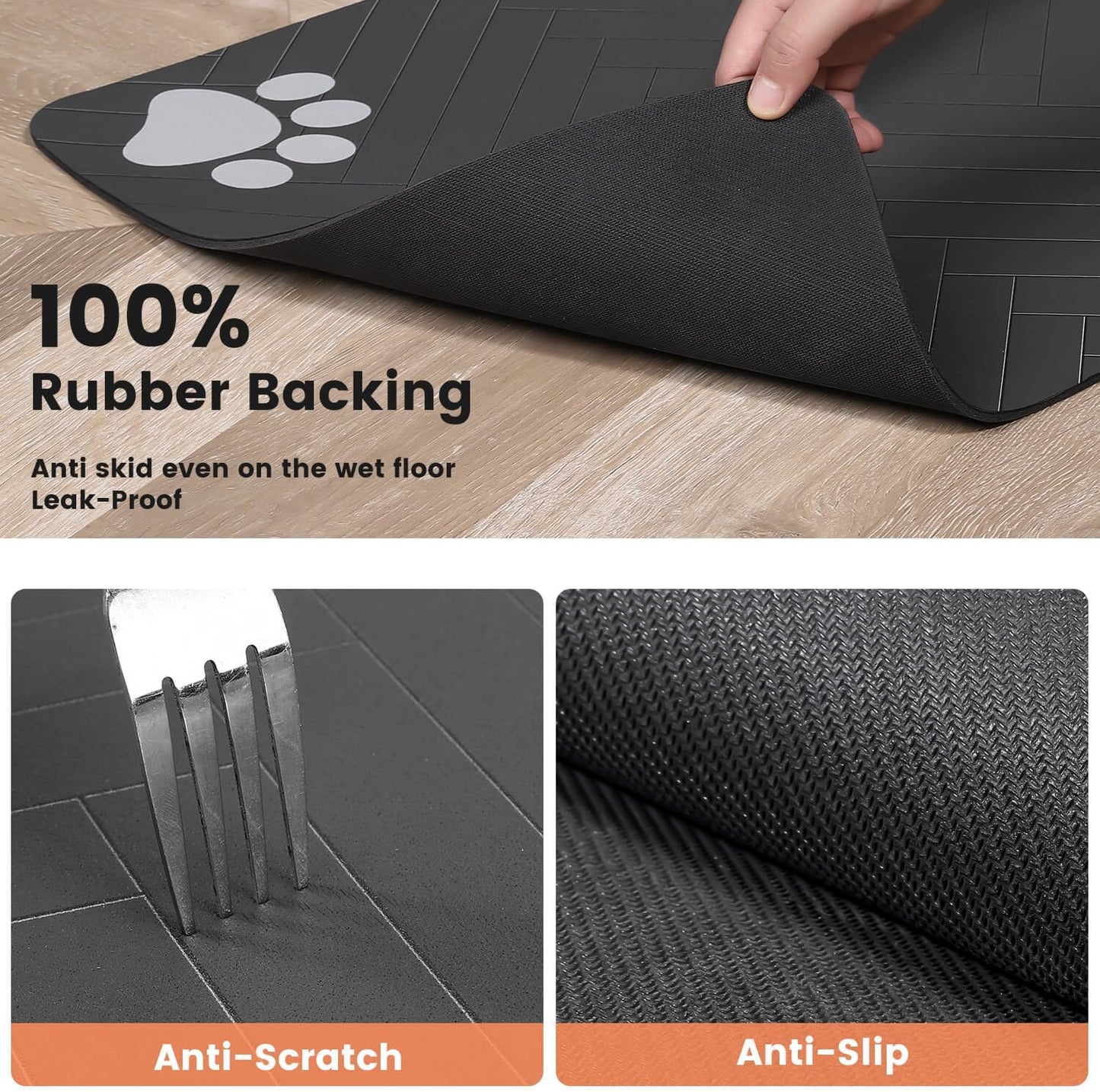 Skiennix Pet Feeding Mat - Absorbent Waterproof Placemat for Dogs & Cats | Quick Dry, 20"x12", Striped Dark Gray