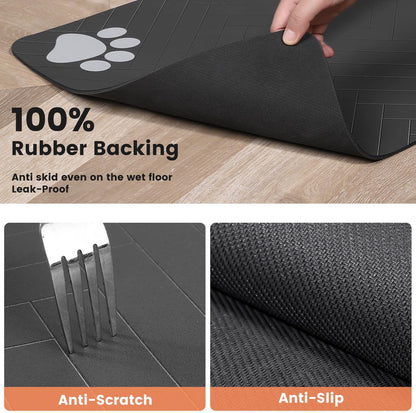 Skiennix Pet Feeding Mat - Absorbent Waterproof Placemat for Dogs & Cats | Quick Dry, 20"x12", Striped Dark Gray