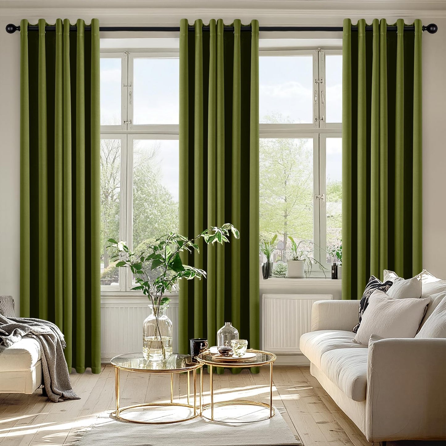 MIULEE Blackout Curtains - Light Olive Green Thermal Insulated Drapes | 84 Inches Long, 2 Panels