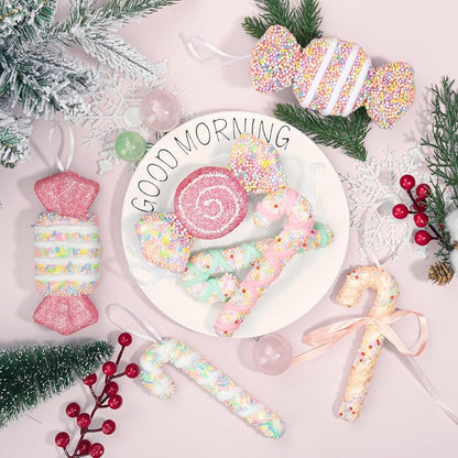 Pastel Candy Cane Christmas Ornaments 12Pcs – Candyland Theme Bows & Lollipops (Variation: Candy)