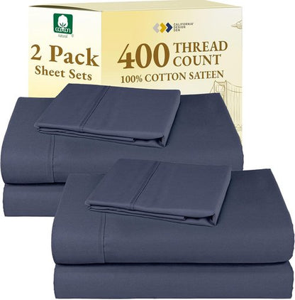 California Design Den Twin Sheets Set - 400 Thread Count 100% Cotton Sateen - Soft & Breathable, Indigo Dusty Blue