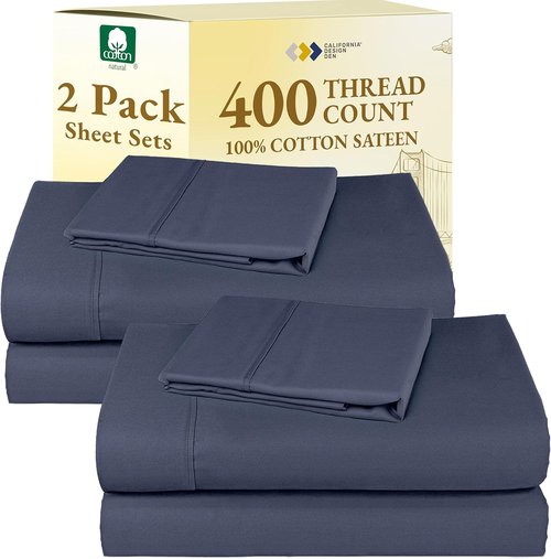 California Design Den Twin Sheets Set - 400 Thread Count 100% Cotton Sateen - Soft & Breathable, Indigo Dusty Blue