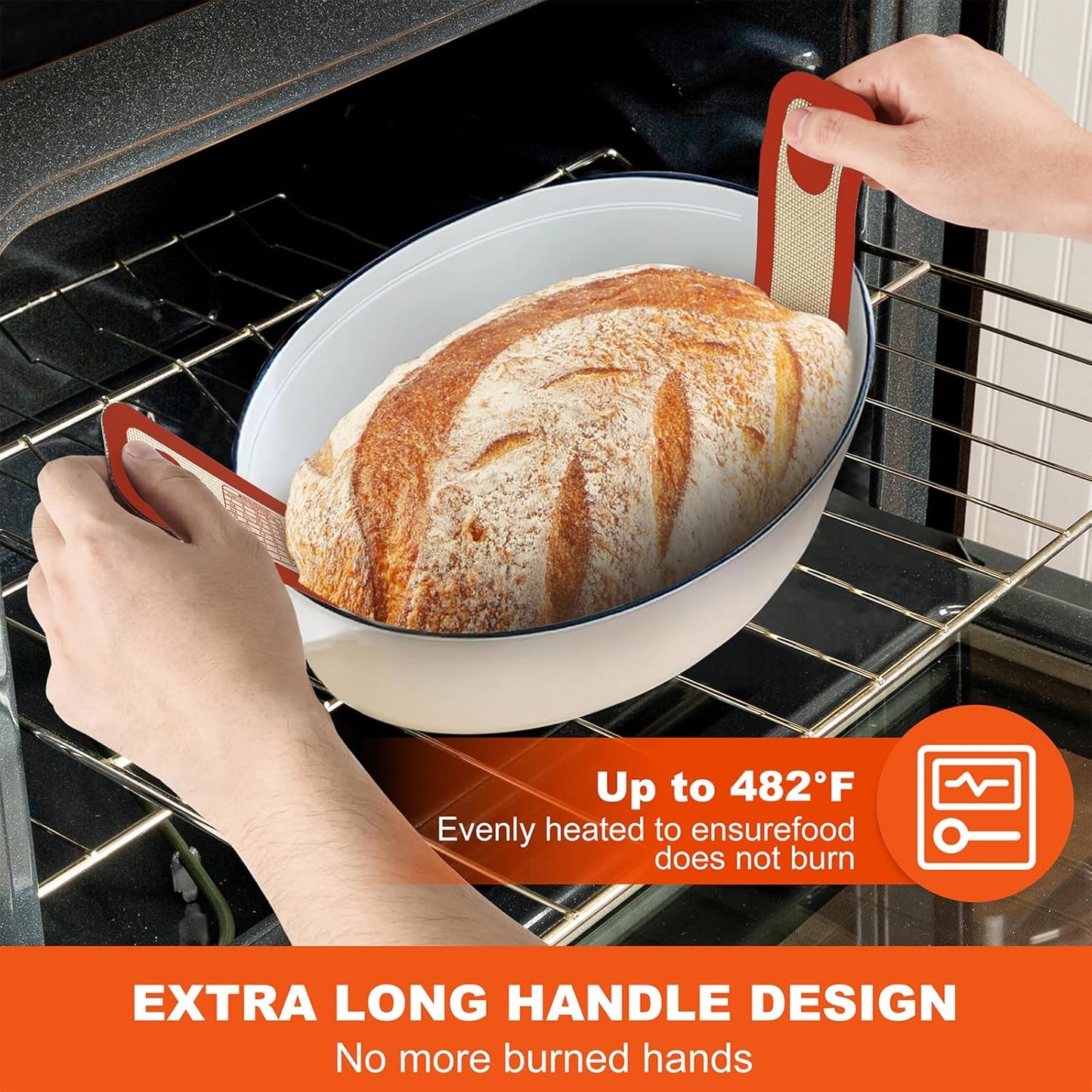 PLAPITATE Silicone Bread Sling | Non-Stick Oval Baking Mat for Easy Sourdough Transfer - 2 Red Set