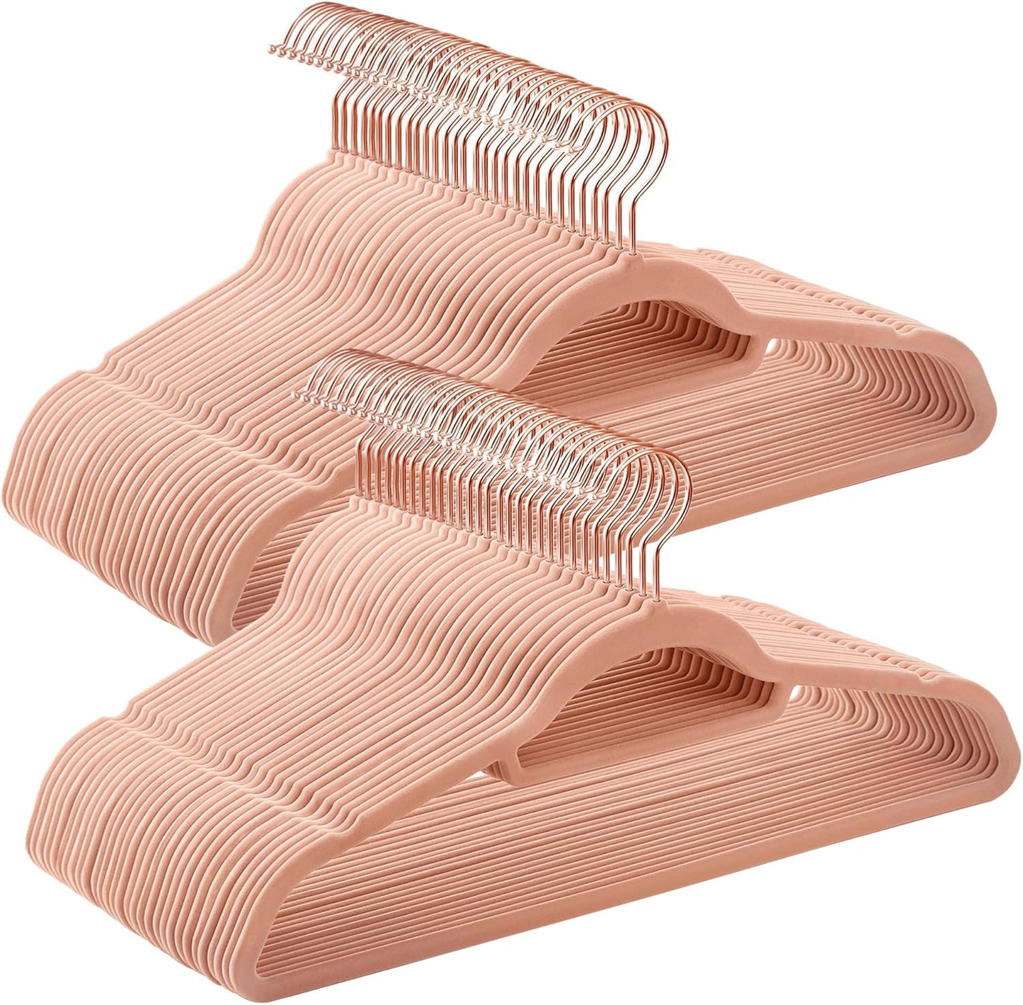 SONGMICS Velvet Hangers - Set of 60 Non-Slip Clothes Hangers with Rose Gold Swivel Hook | Coral Pink, 17.1-Inch