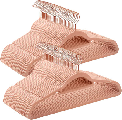 SONGMICS Velvet Hangers - Set of 60 Non-Slip Clothes Hangers with Rose Gold Swivel Hook | Coral Pink, 17.1-Inch