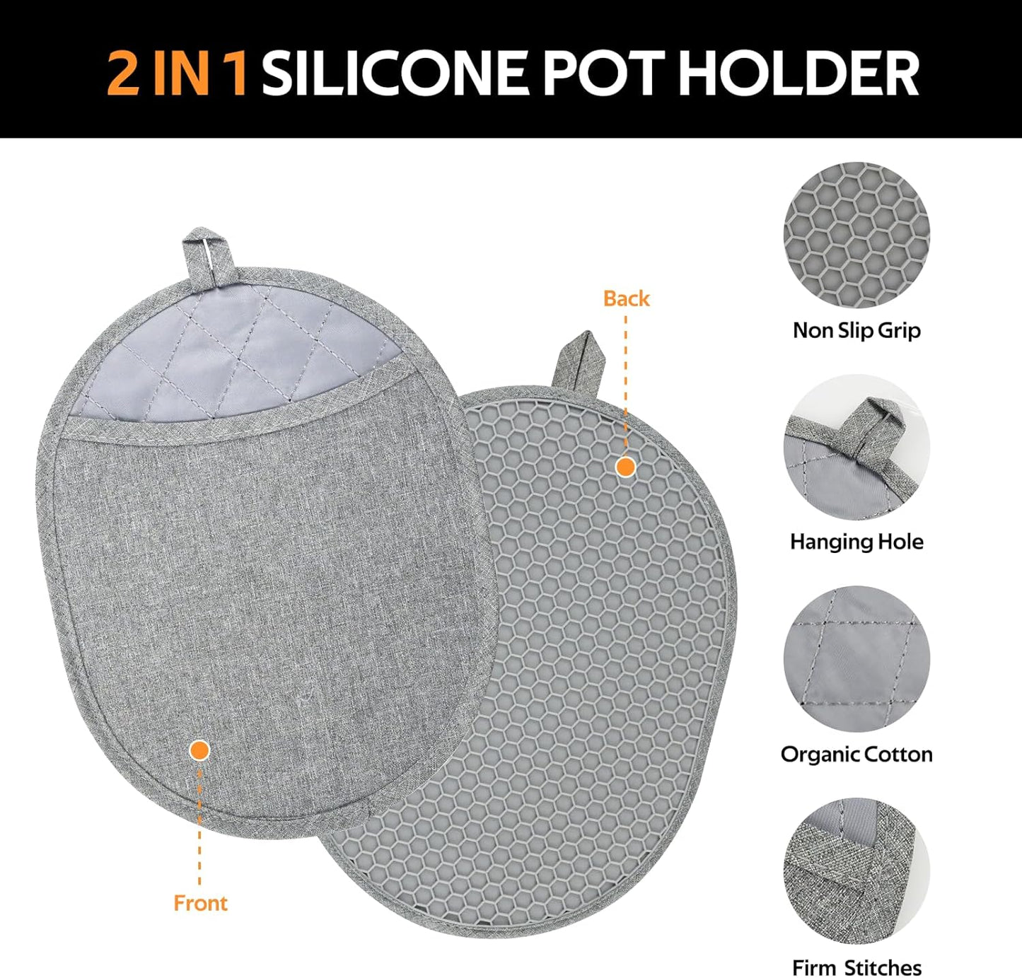 Skiennix Silicone Oven Mitts Set - Heat Resistant 4-Piece Bakeware Set with Pot Holders & Hot Pads