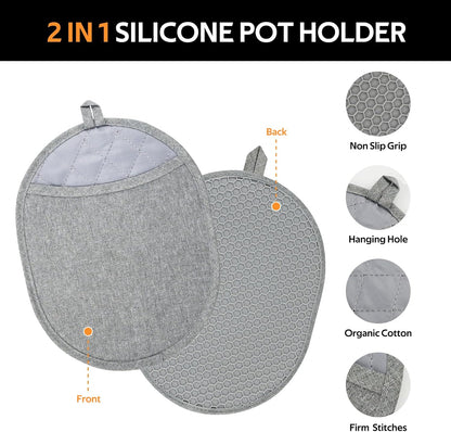 Skiennix Silicone Oven Mitts Set - Heat Resistant 4-Piece Bakeware Set with Pot Holders & Hot Pads