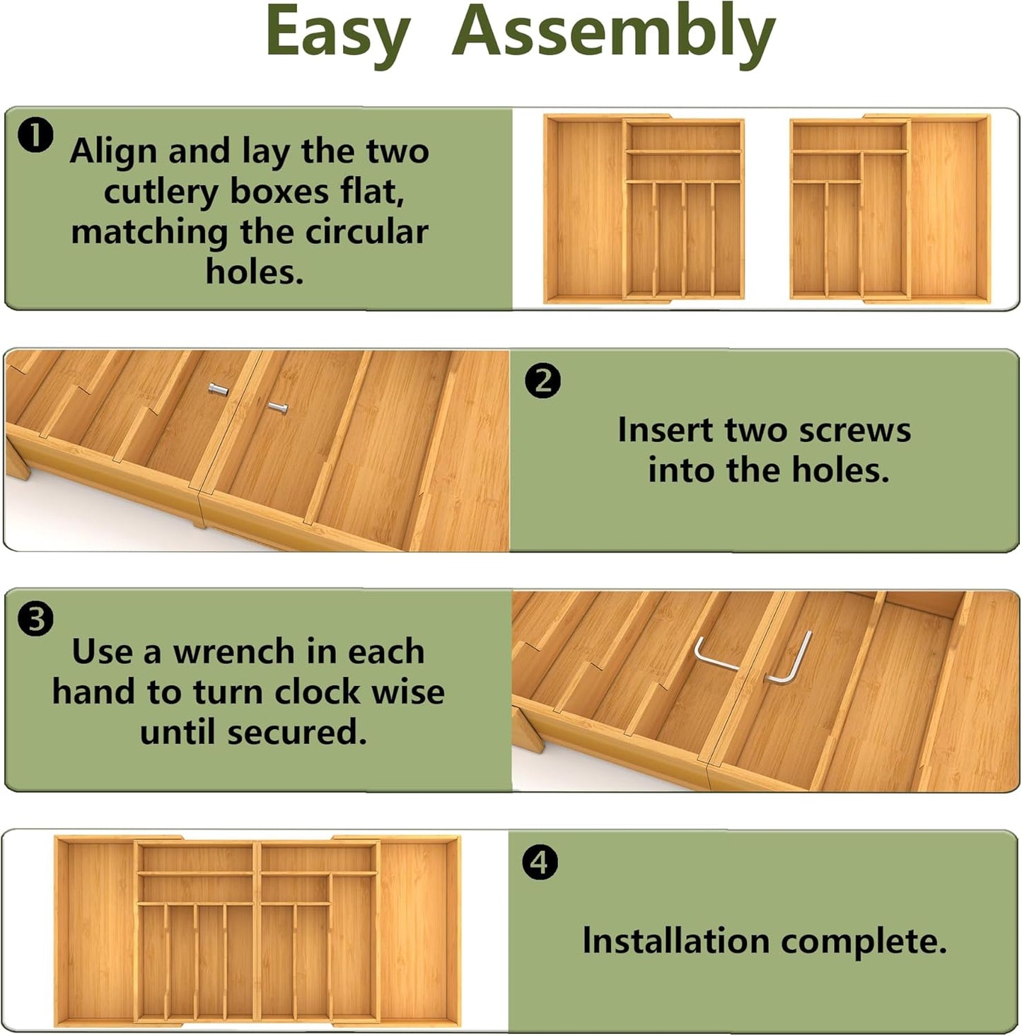 Suli Silverware Drawer Organizer - Adjustable Bamboo Utensil Holder for Forks, Knives & Spoons | Expandable 22in-37in