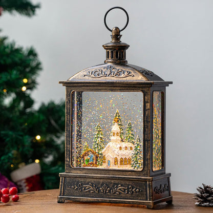 Skiennix 12.5'' Musical Snow Globe Lantern - Lighted Church with Nativity Scene | Battery or USB Powered Christmas Decor