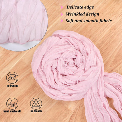 TuTive Light Pink Cheesecloth Table Runner - Boho Sheer Design for Weddings & Events | 13.3FT