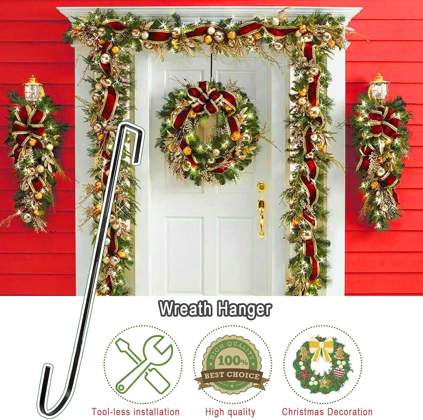 12" Wreath Hangers by [Brand Name] - Non-Scratch Over The Door Hooks for Holiday Decor | 2 Pack