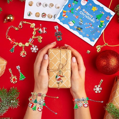 Advent Calendar Bracelets - 24-Day Christmas Countdown with DIY Charm Bracelets & Necklace Set for Teens
