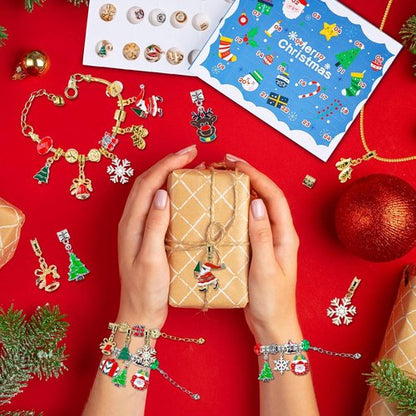 Advent Calendar Bracelets - 24-Day Christmas Countdown with DIY Charm Bracelets & Necklace Set for Teens