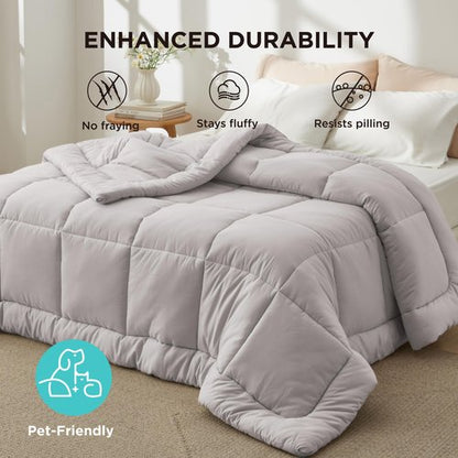 Bedsure Comforter Duvet Insert - Quilted Comforters Cal King Size, All Season Duvet, GentleSoft Down Alternative Bedding, with 8 Tabs, Gifts for Women/Men, Light Grey, California King 96 X 102 Inches