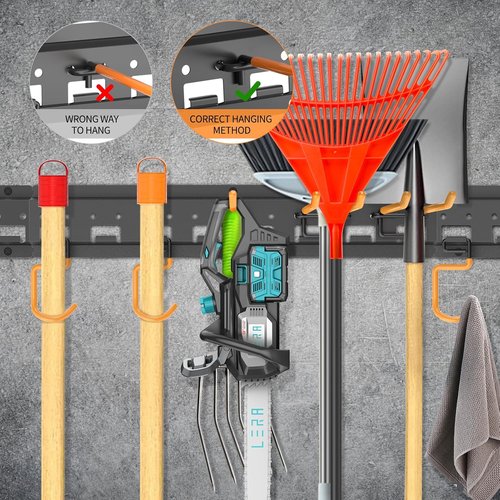 Garden Tool Organizer Wall Mount | Adjustable Pegboard Hooks for Garage Storage - Holds Up to 550lbs, Black