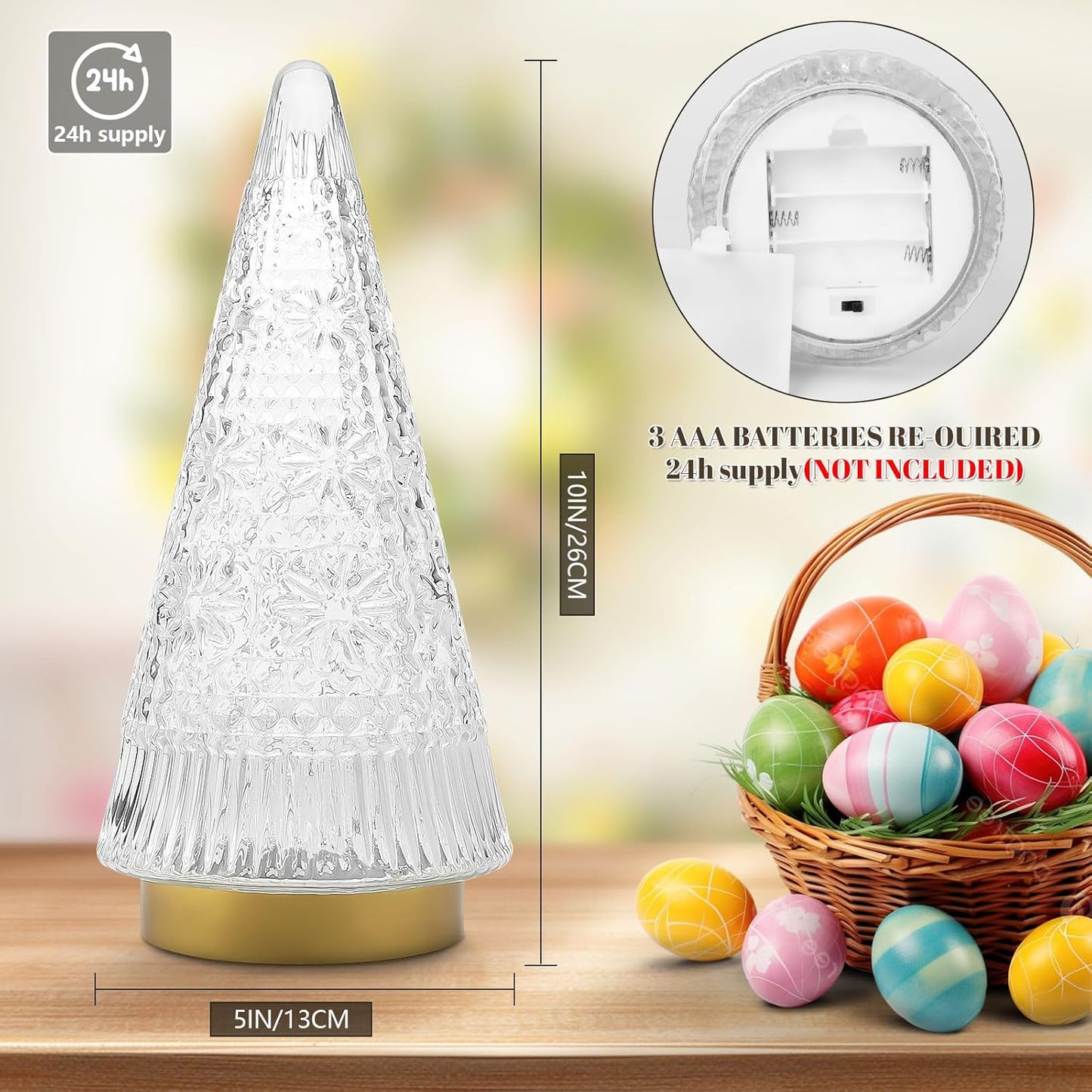 Regine Switzerland Glass Christmas Tree - Small Gold Sparkling LED Light Tabletop Centerpiece