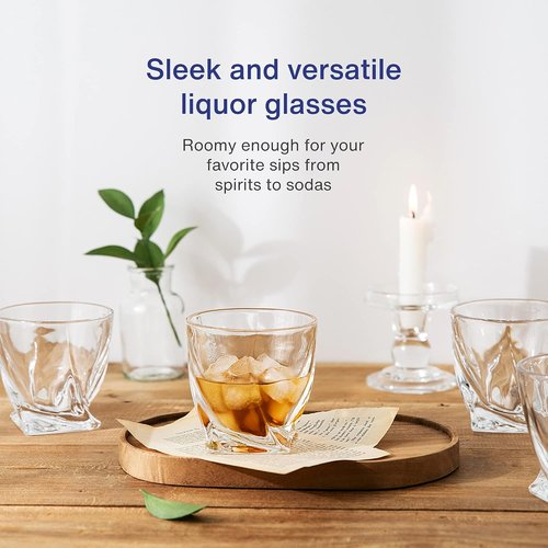 GoodGlassware Swirl Whiskey Glasses (Set of 4) - 10 oz Premium Tumblers Perfect for Drinking Bourbon, Scotch, Rum, Spirits, and Old Fashioned Cocktails on the Rocks - Dishwasher Safe and Lead-Free