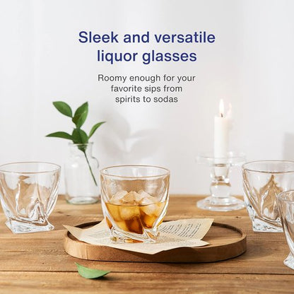 GoodGlassware Swirl Whiskey Glasses (Set of 4) - 10 oz Premium Tumblers Perfect for Drinking Bourbon, Scotch, Rum, Spirits, and Old Fashioned Cocktails on the Rocks - Dishwasher Safe and Lead-Free