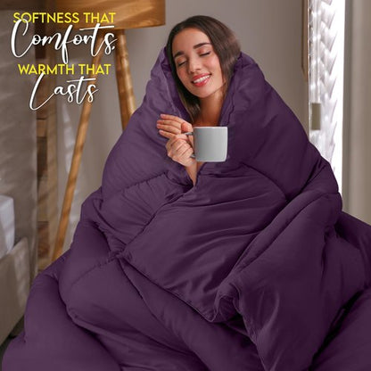 Utopia Bedding Comforter Duvet Insert, Quilted Comforter with Corner Tabs, Box Stitched Down Alternative Comforters King Size (Plum)