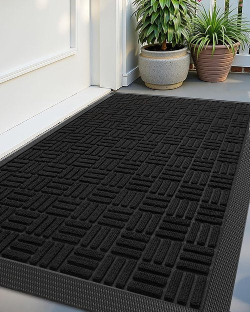 Color&Geometry Heavy Duty Non-Slip Front Door Mat - All-Weather Welcome Mat, 24"x36", Black