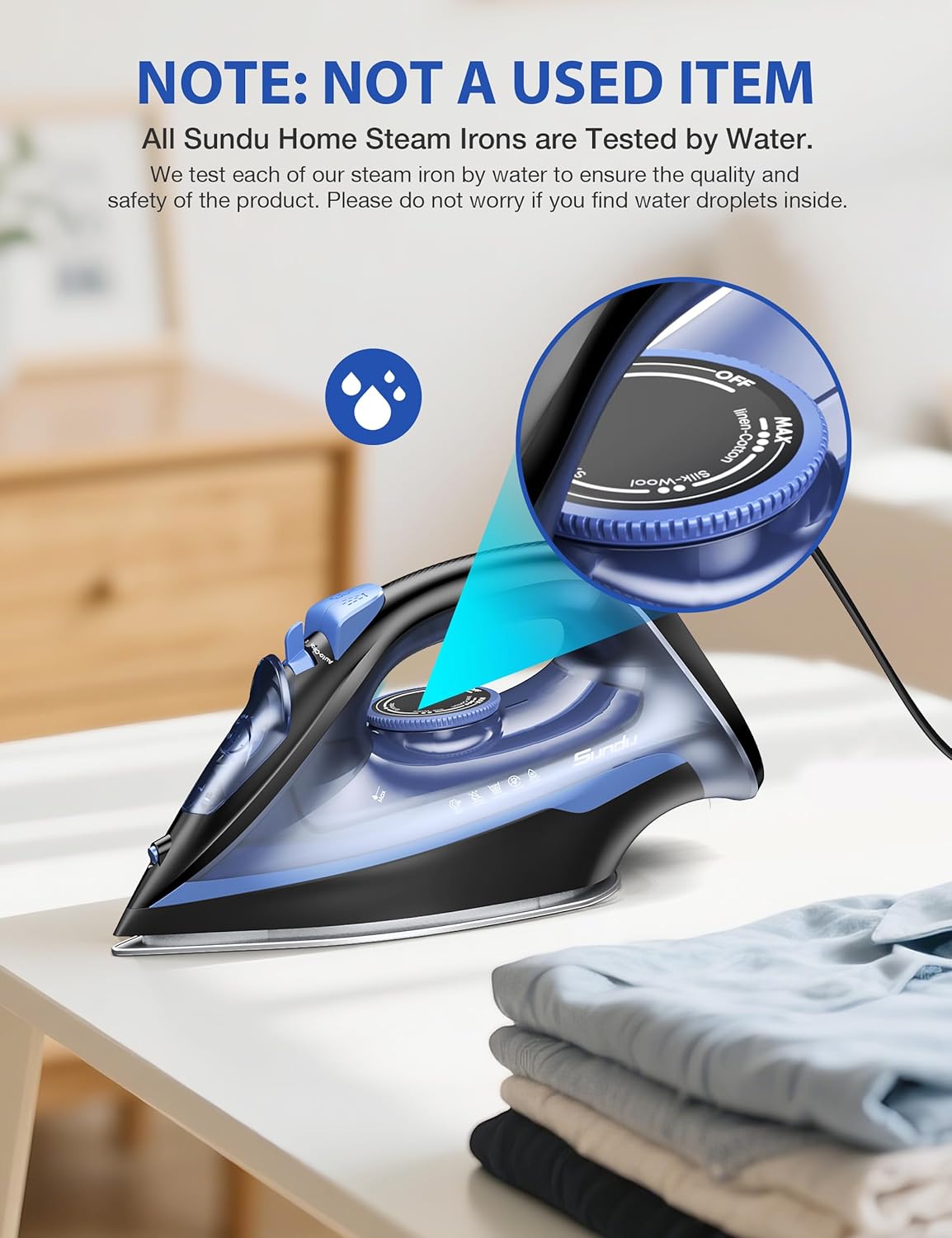 Sundu Steam Iron - 1500W Rapid Heating with Ceramic Soleplate & Auto-Off | 15.21oz Water Tank, Blue