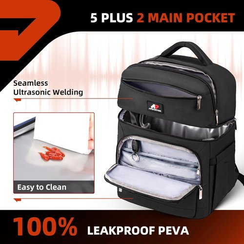COOLJOB Insulated Cooler Backpack - Leakproof Lunch Bag with Waterproof Liner | Black, Double Roomy Design